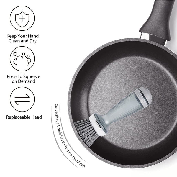 Dish Scrub Brush with Soap Dispenser – Non-Slip Pot & Pan Cleaner